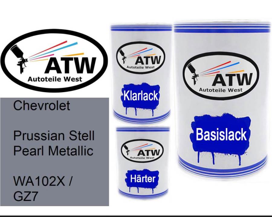 Chevrolet, Prussian Stell Pearl Metallic, WA102X / GZ7: 500ml Lackdose + 500ml Klarlack + 250ml Härter - Set, von ATW Autoteile West.